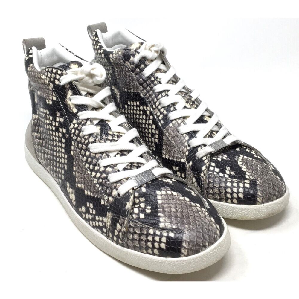 PAIGE Annie Women's Size 8.5 Snake Black/Gray Embossed Mid Top Leather Sneakers - Picture 2 of 7